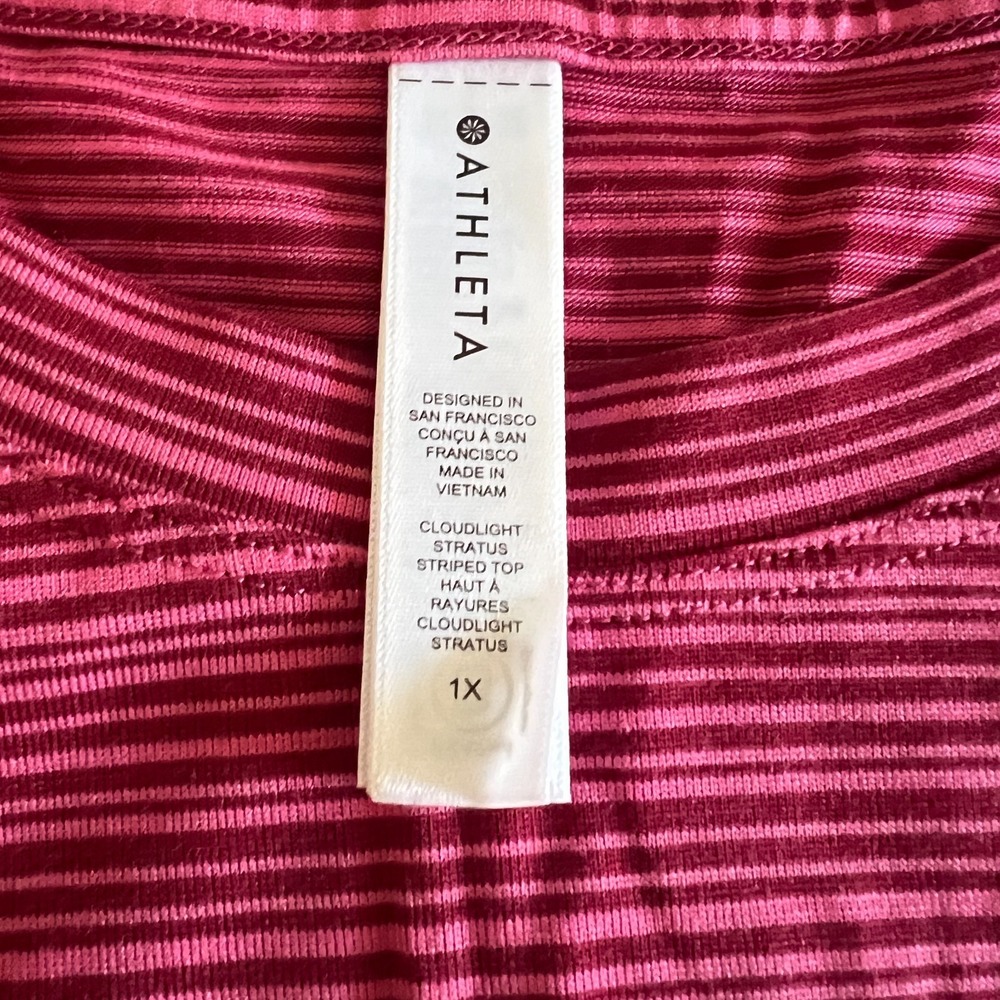 Athleta Womens Top Cloudlight Stratus Striped Pink Long‎ Sleeve Size 1X NEW - Picture 4 of 5